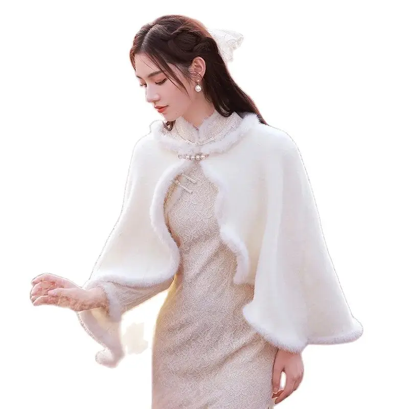 

Wedding Shawls Stole Shrug For Women Bolero Winter Faux Fur Bridal Wedding Cloak Wraps Party Prom Dress Top Cover Bridal Shawl