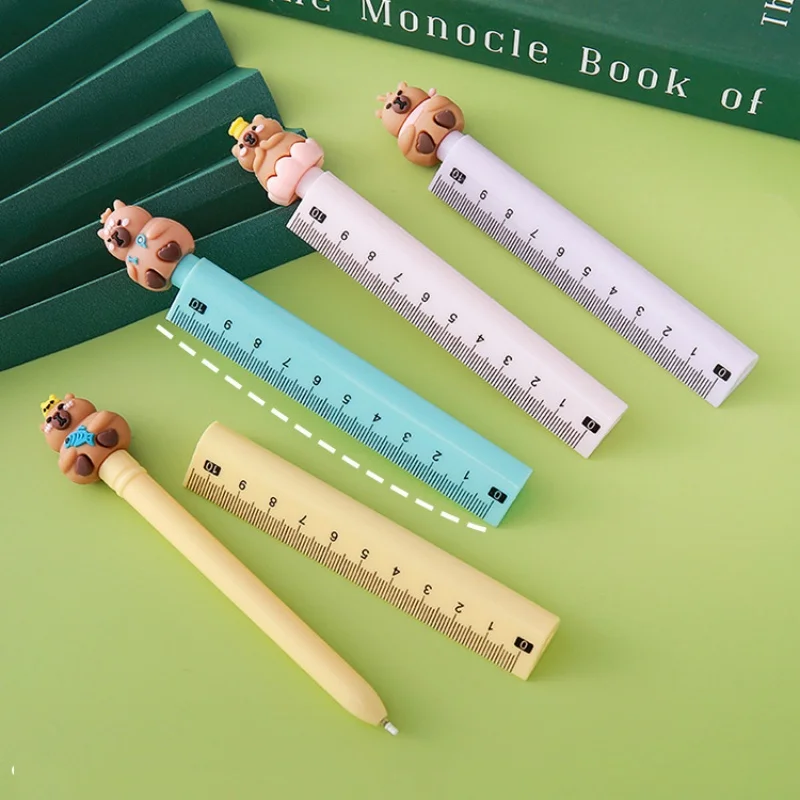 36pcs/lot Capybara Ruler Gel Pen Cute 0.5mm Neutral Pen School writing Supplies Promotional Gift