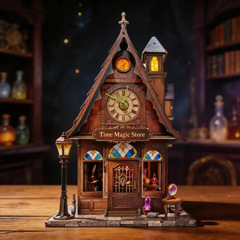 DIY Book Nook Shelf Insert Kit Time Magic Store Bookend Miniature Dollhouse 3D Puzzle Assembly Model Kit for Adult Birthday Gift