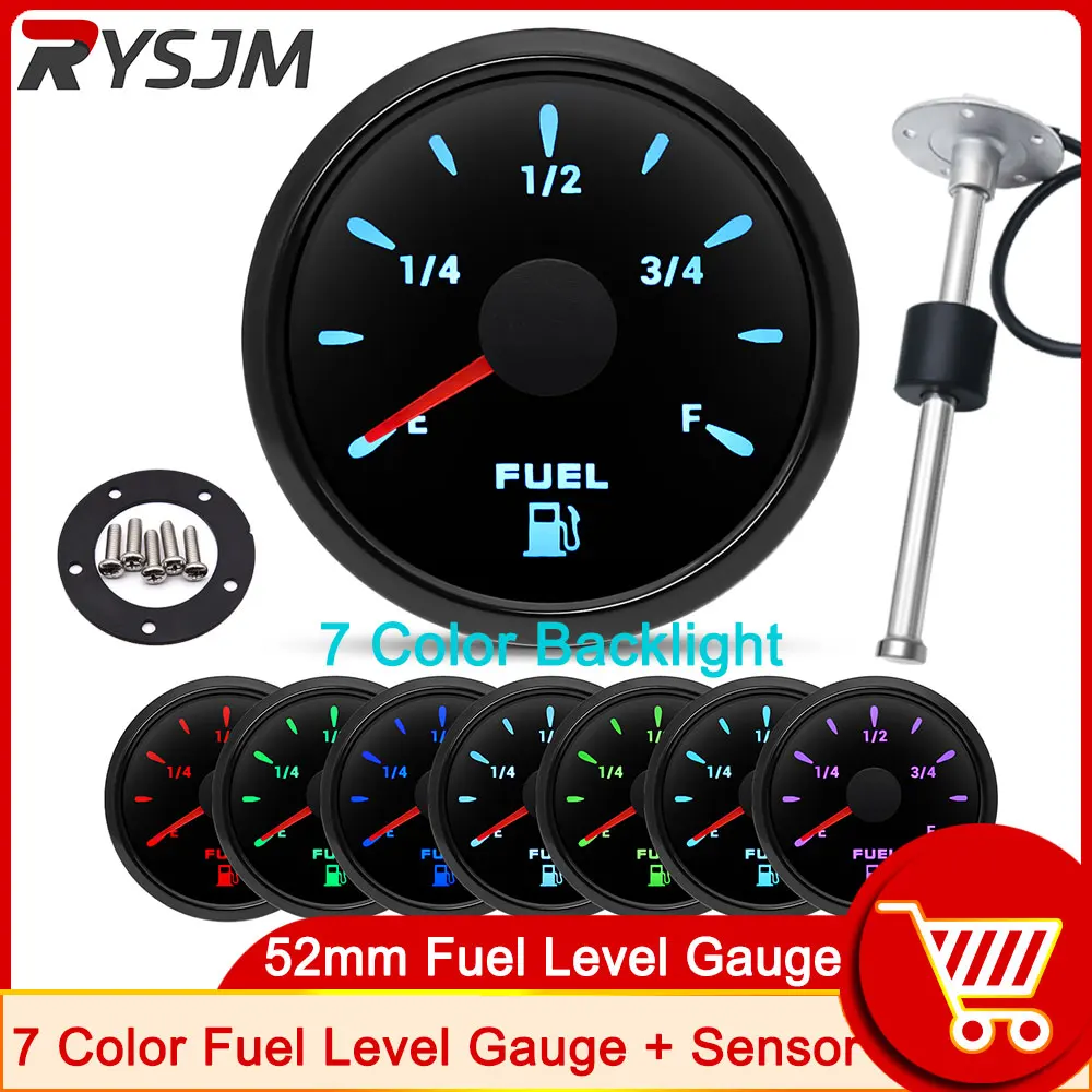 52mm 0~190 Ohm Digital Waterproof Fuel Tank Level Gauge Universal 100-550 Fuel Level Sensor With 7 Color LED Oil Tank Indicator