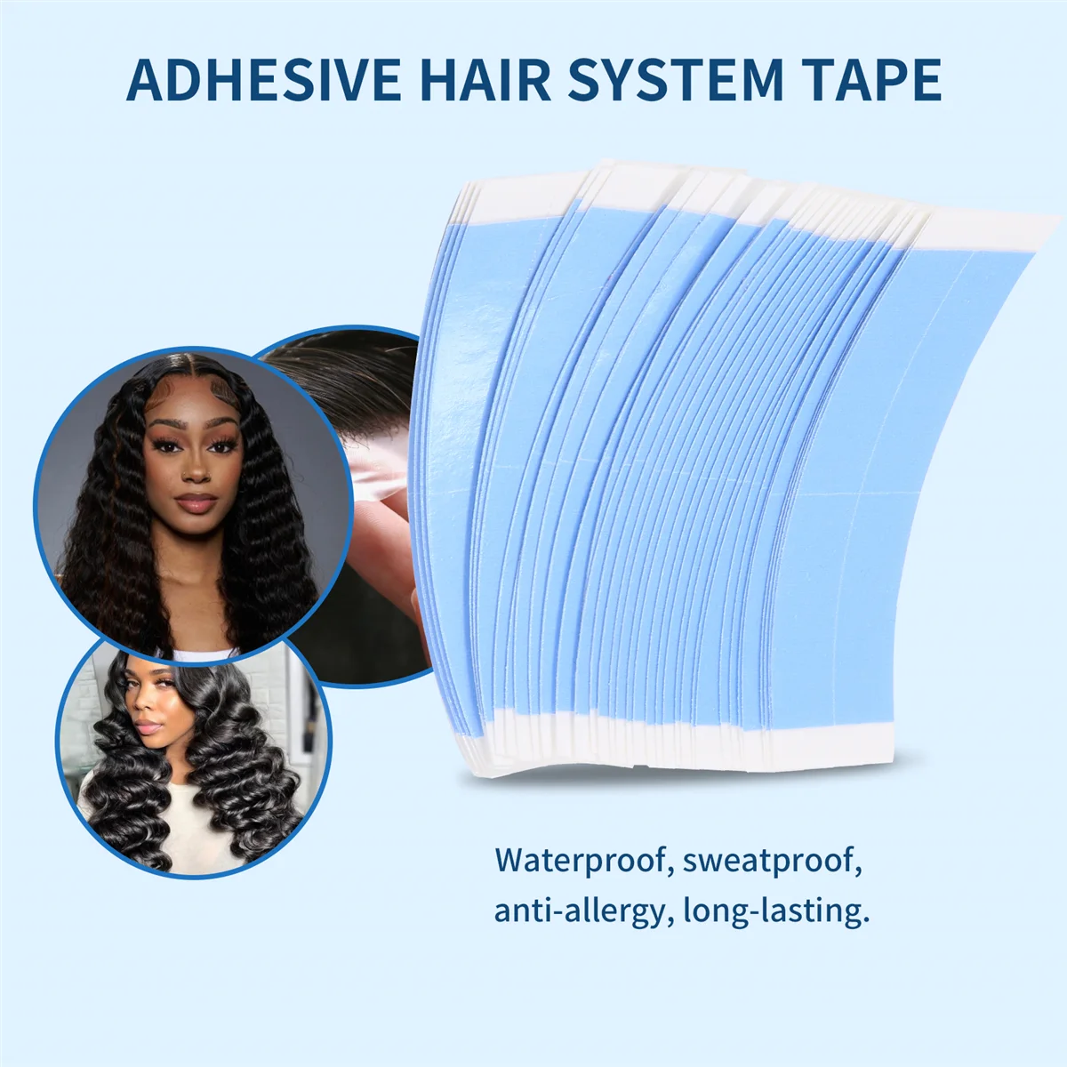 AT77 36Pc/Lot Blue Fixed Double Tape Wig Adhesive Extended Hair Tape Waterproof for Toupee Lace Wig Film with Slitting Line
