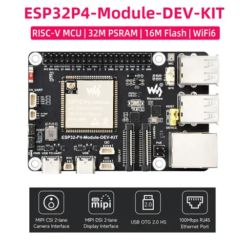 ESP32-P4-Module-DEV-KIT ESP32-P4 Development Board with ESP32-C6 WiFi 6 Bluetooth 5 BLE MIPI CSI DSI RJ45 USB PoE Port Speaker