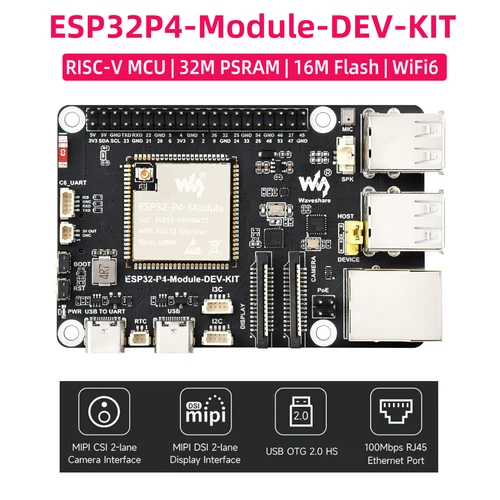 ESP32-P4-Module-DEV-KIT Placa de desarrollo de ESP32-P4 con ESP32-C6 WiFi 6 Bluetooth 5 BLE MIPI CSI DSI RJ45 USB PoE puerto altavoz