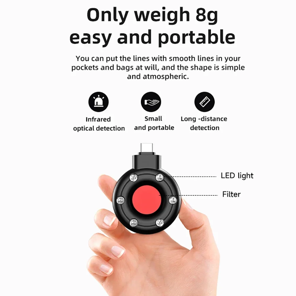 Portable Camera Detector for Outdoor Travel, Hotel Rental, Anti-snooping, Hidden Camera Detector LED Lights, USB Infrared Alarms