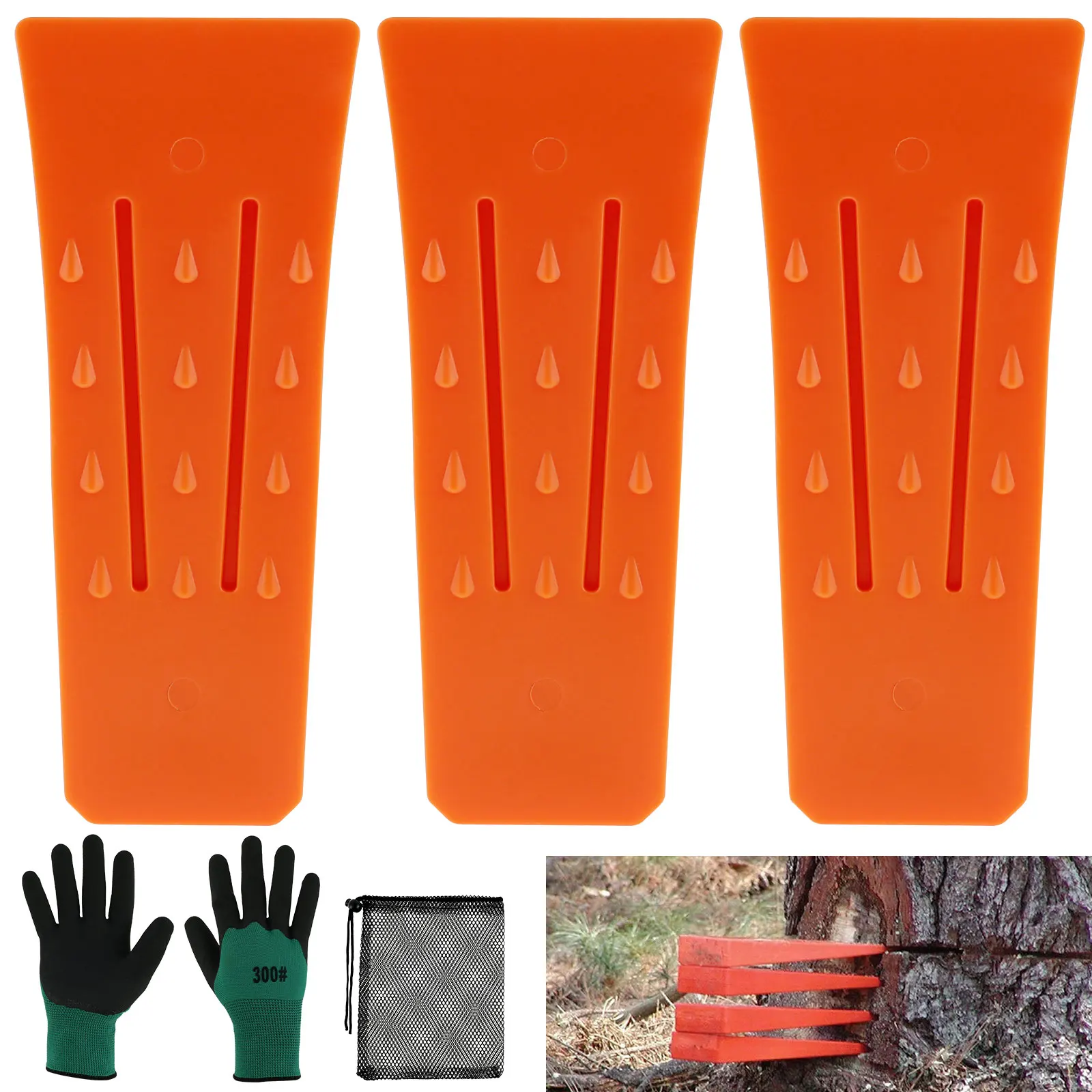 3Pcs Tree Cutting Wedges Durable Plastic Effective Felling Wedge Logging Supplies Safety Chainsaw Accessories with Gloves