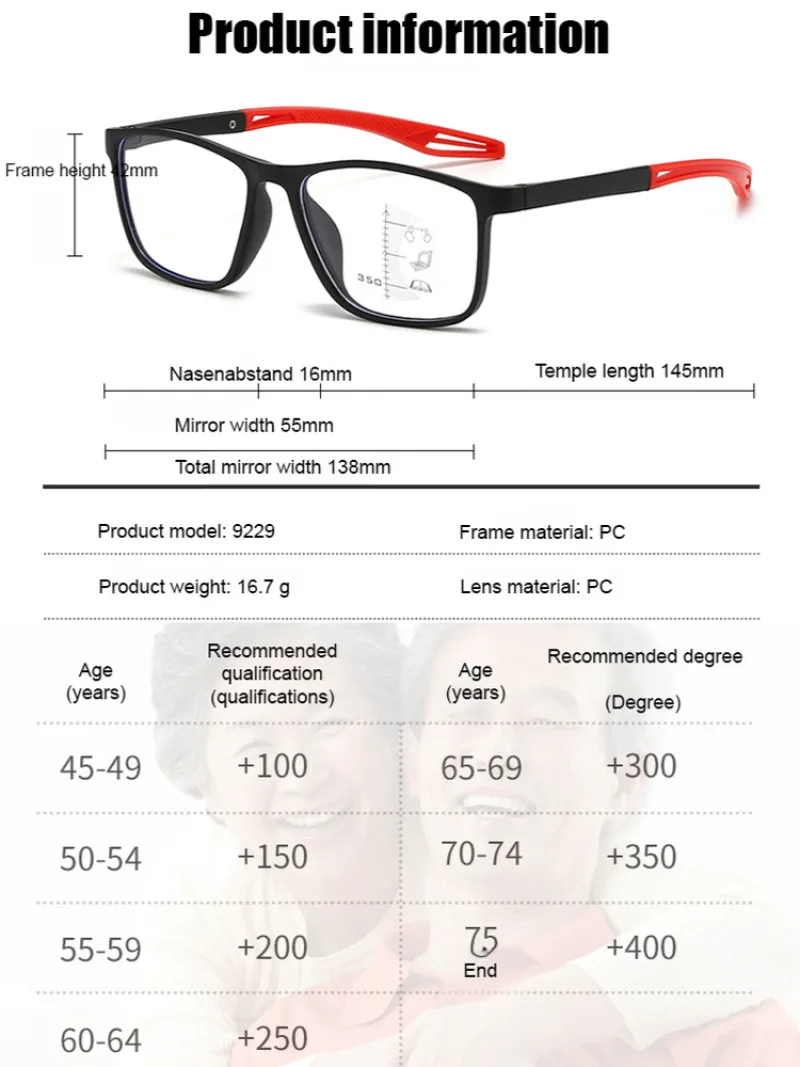 Nuovi occhiali da lettura multifocali, occhiali presbiti anti-luce blu per visione vicina e lontana, leggeri, comodi e durevoli, per