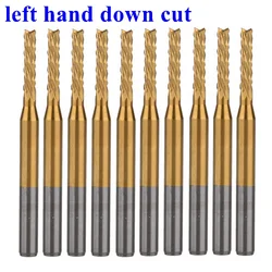 10Pcs Titanium Left Spiral PCB milling cutter down cut Corn end mill Engraving Bit CNC PCB drill bit Set