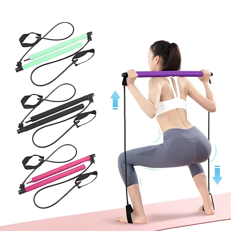 Tragbare Yoga Pilates Bar Stick Mit Widerstand Band Muskel Toning Fitness Stretching Sport Körper Workout Übung Spannung Seil