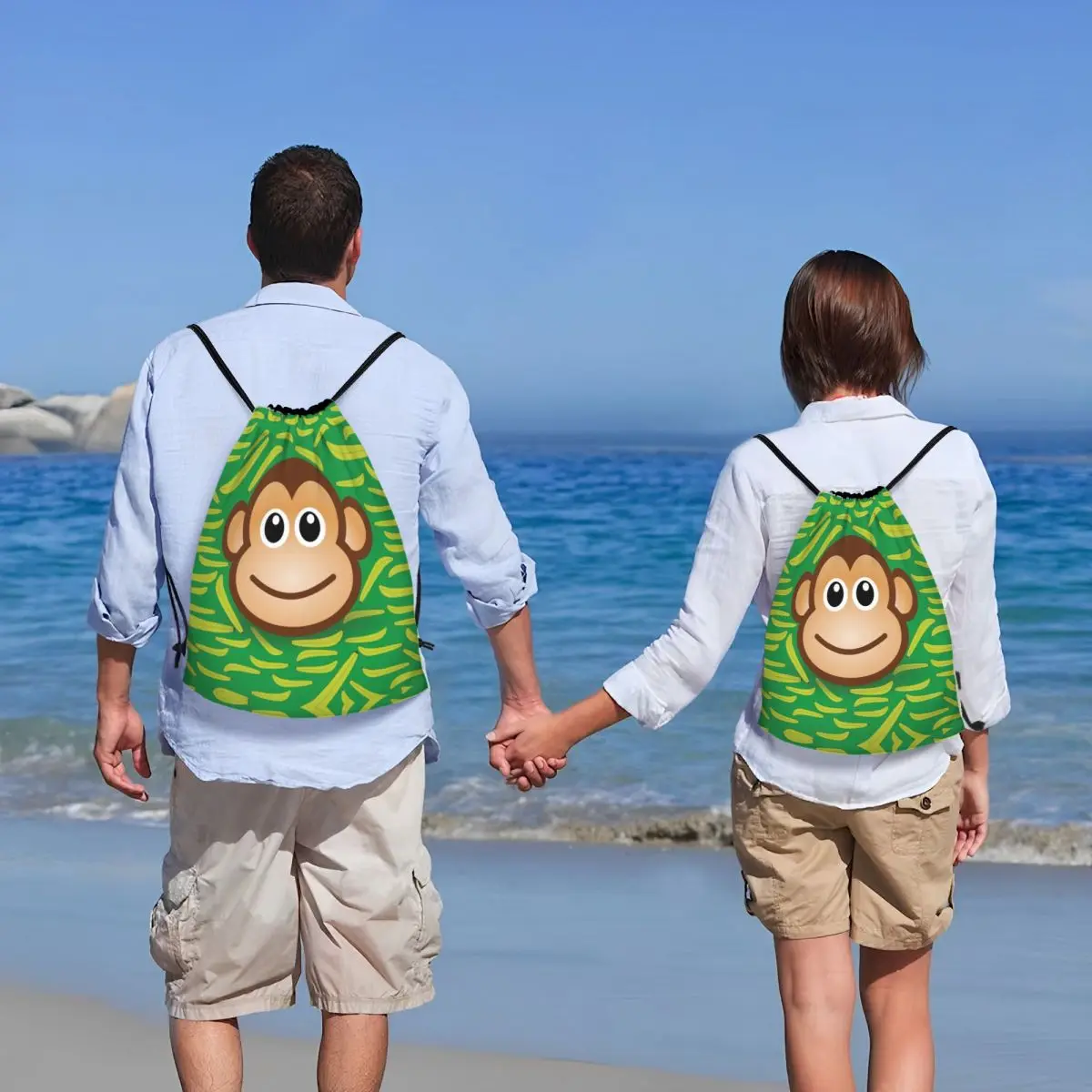 Custom Curious George Cartoon Drawstring Tas Vrouwen Mannen Lichtgewicht Aap Lachend Met Banaan Sport Gym Opslag Rugzak