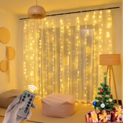 LED Curtain String Lights com USB Remote Control, Fairy Guirlanda, janela, decoração de Natal, casa, feriado, ao ar livre, 3m, 2023