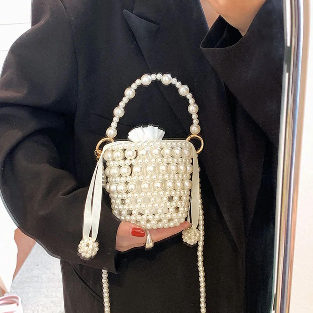 Pearl Handle Women Handbags Fashion Mini Elegant Party Purse Casual Hand Beading Cute Holiday Gift Shopping Travel