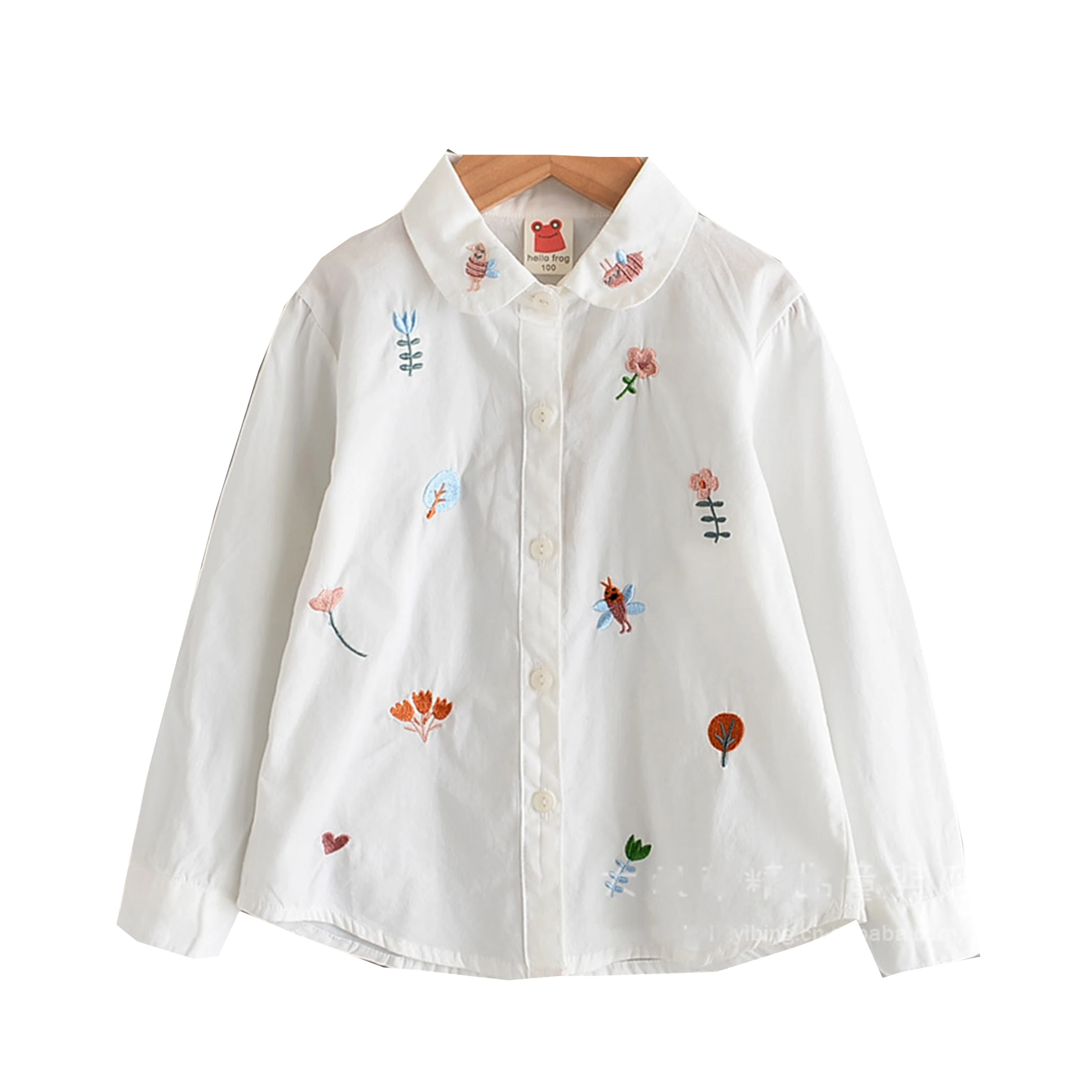 Girls Blouses Long Sleeve White Blouse Autumn Spring Kids Clothes Girls 8 To 12 Cartoon Fox Embroidery Tops Cotton School Shirts