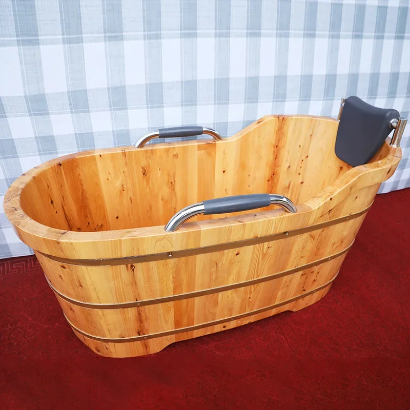 Cedar wooden bath bucket bath bucket adult household thickened handrail wooden bucket