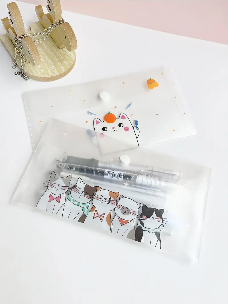 Cartoon Pattern Transparent PVC Large Capacity Clear Bag Stationery Storage Bag Finger Ring Zipper Waterproof File Bag