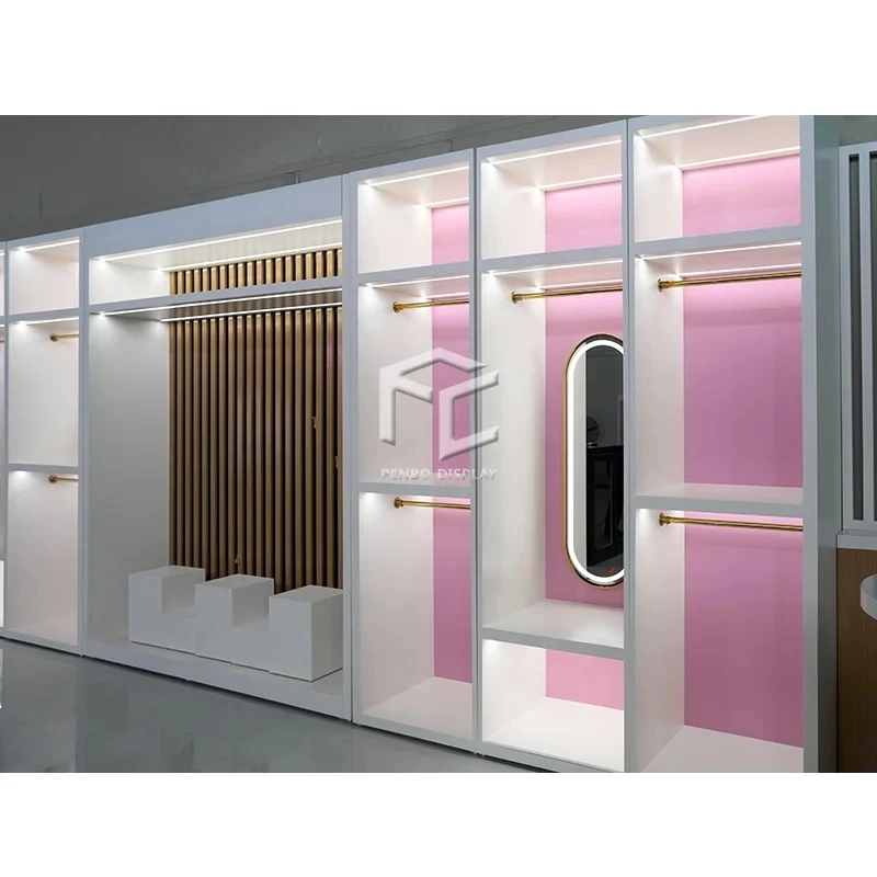 custom.Boutique Furniture Make up Store Design Wall Shelf Cosmetic Showcase Commercial  Display Nice Pink Showcase