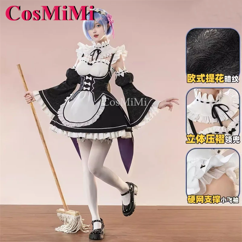 CosMiMi Hot Anime Re:Zero Rem Cosplay Costume Gorgeous Elegant Sweet Maid Dress Outfit Carnival Party Role Play Clothing S-L New