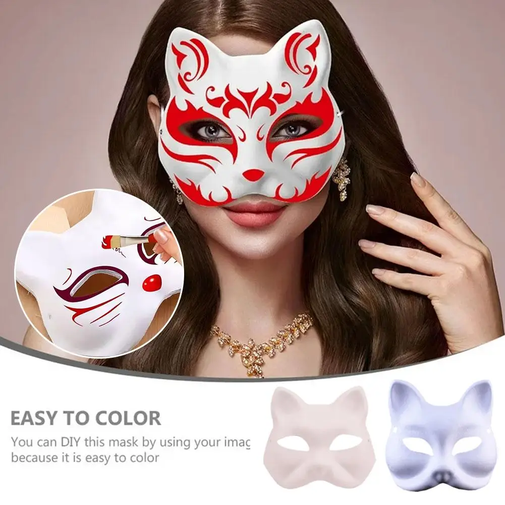 Cat Face Mask DIY Hand Painted Blank Mask Children's Mask Decor Kindergarten Teaching Party Costume Masquerade Costume Cosp B5E3