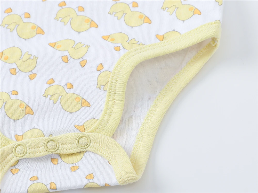 Honeyzone Unisex Baby Clothes 3 Pcs/lot Cotton Newborn Bodysuit 0-24 Months Full Sleeve Yellow Duck Design Overalls