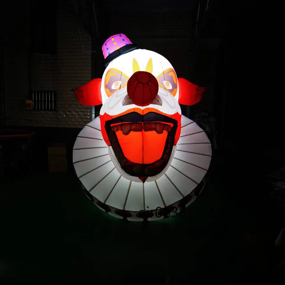 Gran oferta, cara de payaso inflable gigante con luces Led, cabeza de payaso inflable aterradora para decoración de entrada de fiesta de Halloween