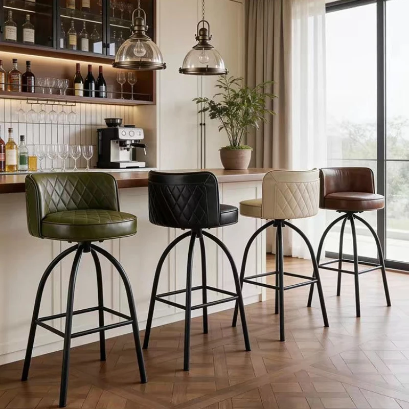 

American retro rotatable high chair bar restaurant home light luxury versatile multi-color wrought iron high stool without