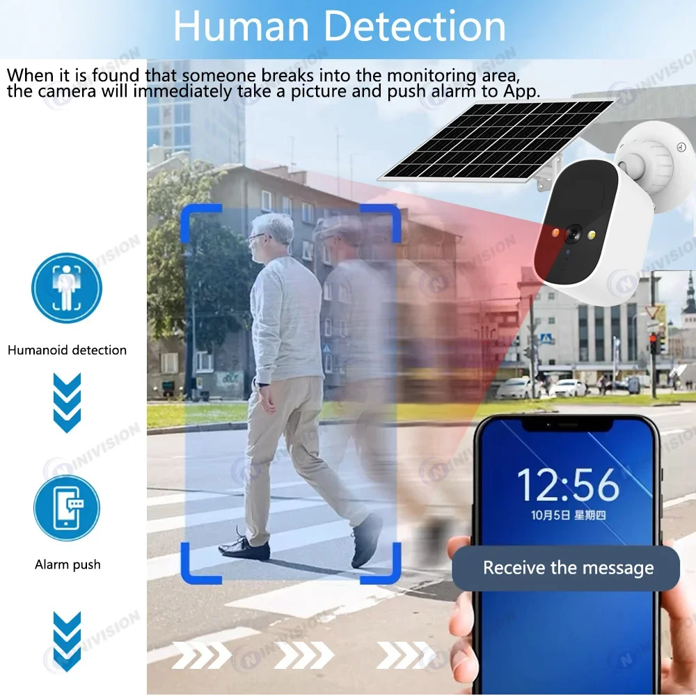 5mp wifi câmera solar ao ar livre áudio bidirecional detecção humana visão noturna câmera ip painel solar recarga de bateria icsee xmeye app