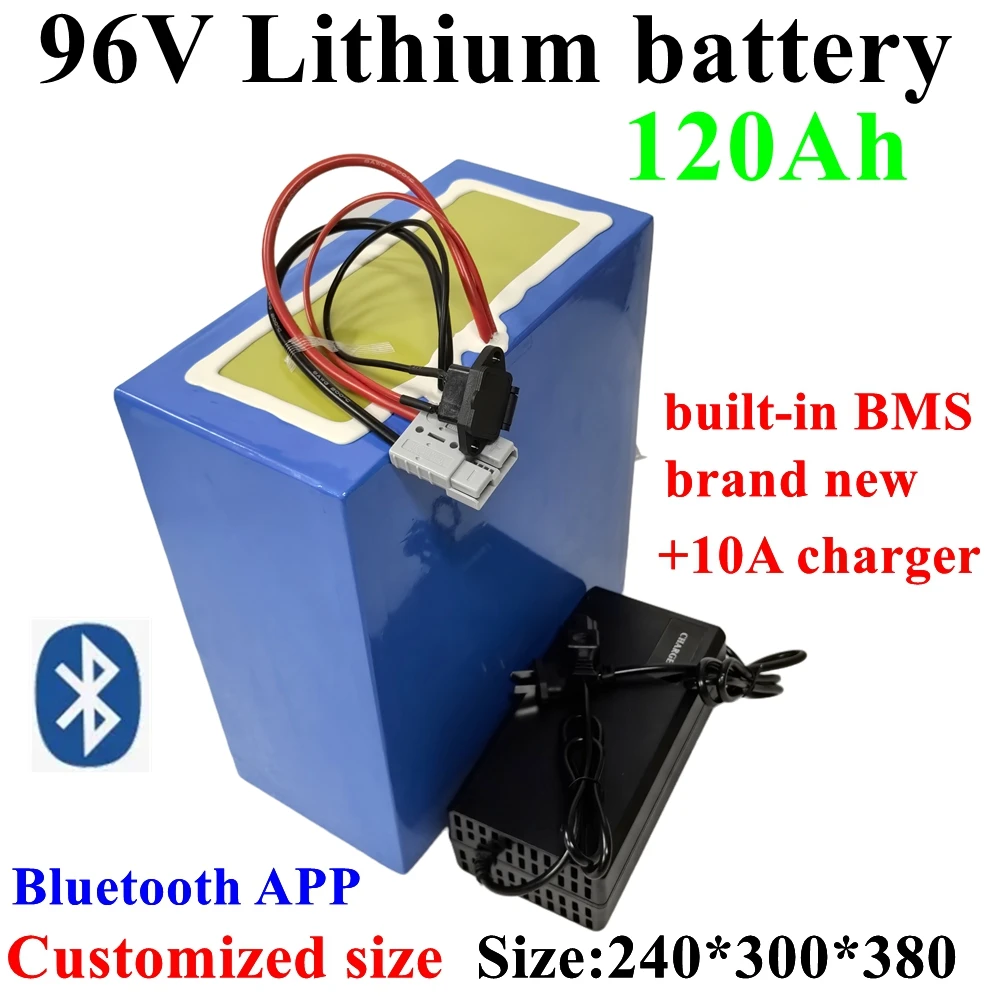 LH-96v 120ah Lithium Ion Battery Li Ion Bluetooth BMS APP For 5000W Motor Robot Scooter Bike Motorcycle AGV Bike + 10A Charger