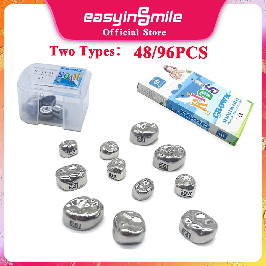 Stainless Steel Dental Kids Crowns Primary Molar Crown Dental Kids Crown For Posterior Teeth Oral Teeth Crowns for Child 48/96Pc