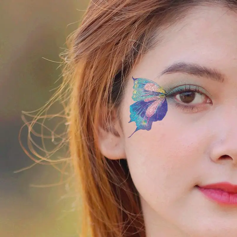 Fee Schmetterlingsflügel glänzende Tattoo Aufkleber wasserdicht Augen Gesicht Hand Körperkunst gefälschte Tattoos für Frauen Make-up Tanz Musik Festival – Detail 8