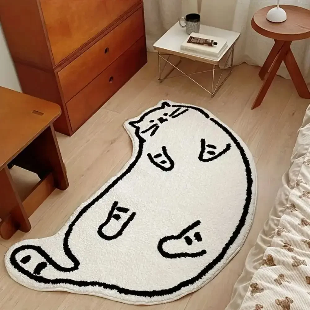 سجادة VIKAMA Cartoon Cat - سجادة بجانب السرير دافئة ومقاومة للانزلاق لغرفة النوم وغرفة المعيشة وسجادة أرضية الدراسة - منتج ديكور المنزل