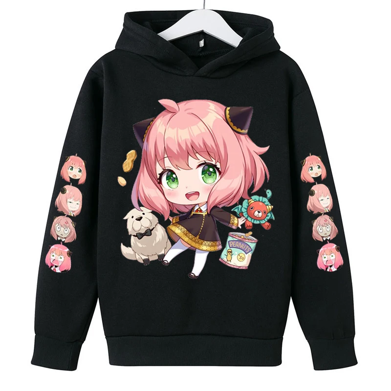 Anya Spy X Family Children Age 3-12 Hoodie Girls Tops Spring Autumn Leisure Sweatshirr Toddler Coat Fashion Clothing Anime Print