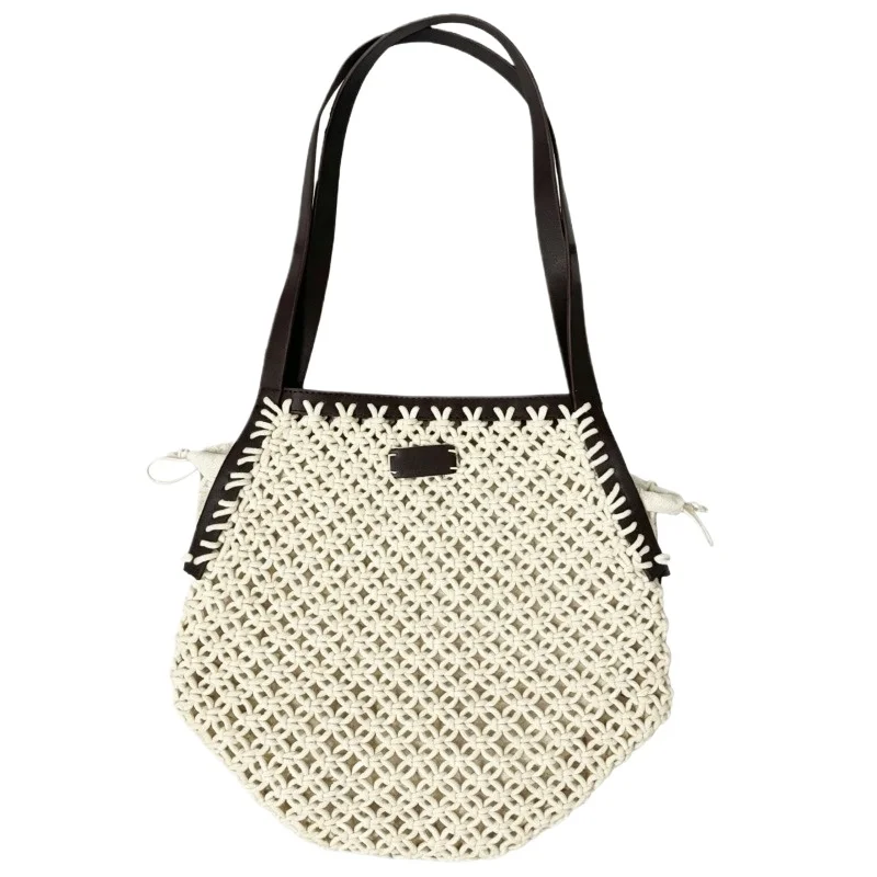 

Women's Cotton Crochet Shoulder Bag Handmade Lightweight Hollow-Out Summer Boho Vacation Beach Handbag