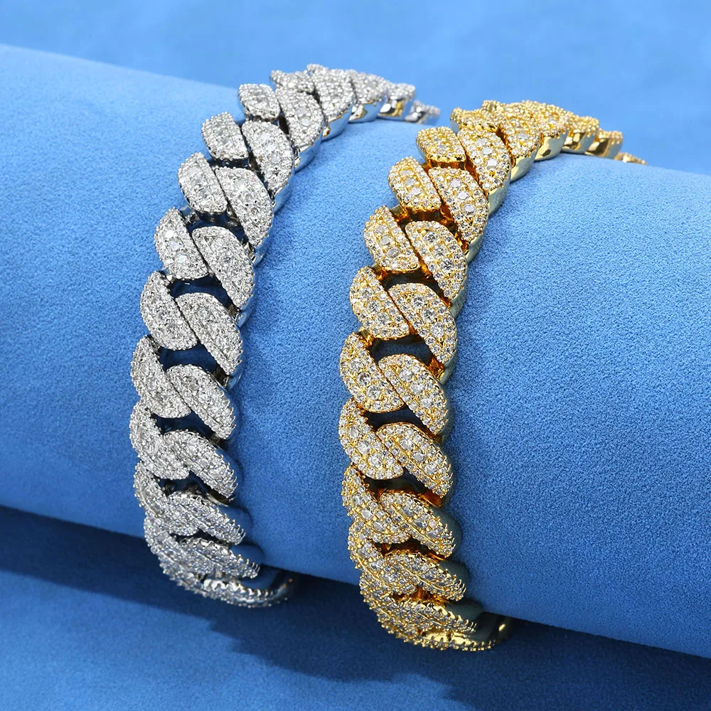

Men's Fashion Hip Hop 14mm Brass Zircon Cuban Necklace 18K Gold Plated Iced out Diamond Chain Jewelry