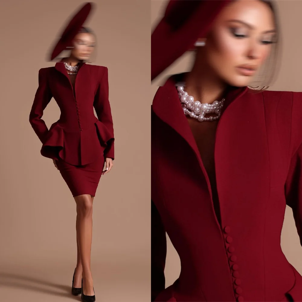 

Customized Charming Burgundy Jersey Evening Dresses Exquisite V-Neck Long Sleeves Homecoming Dresses Special Occasion Gowns