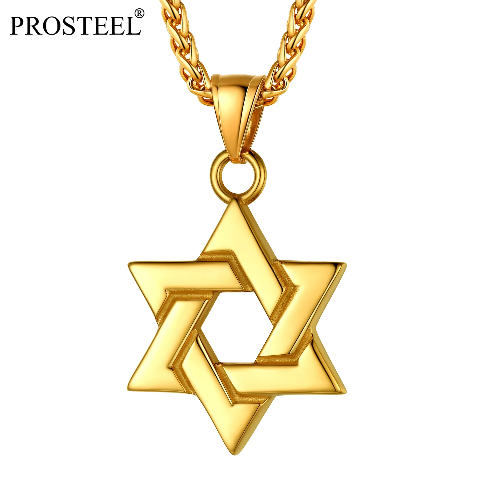 PROSTEEL Star of David Israel Pendant for Men Women Silver/Gold/Black Tone Stainless Steel Cool Jewish Necklace PSP4763