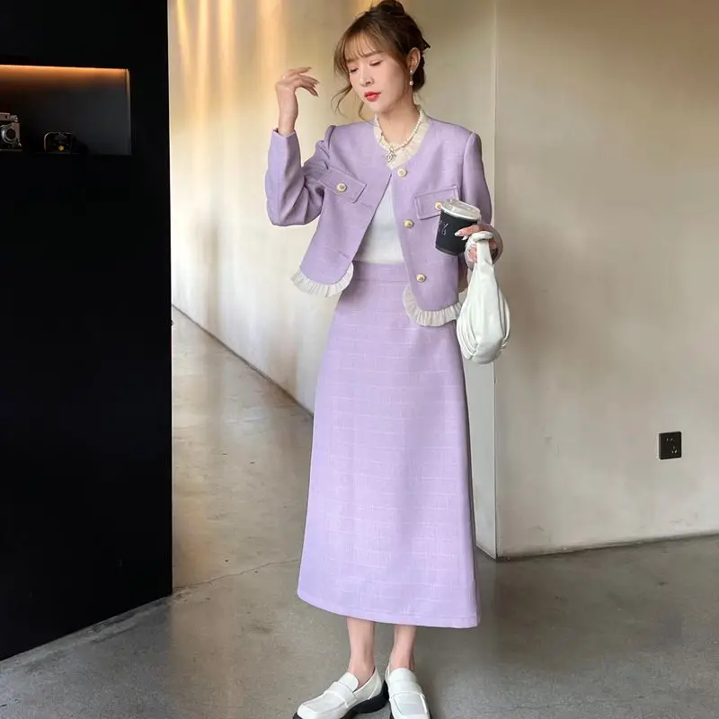 

Light Luxury Celebrity Suit 2023 Spring Autumn Fashion Small Fragrance Style Coat High Waist Half Skirt Two Piece Set For Women