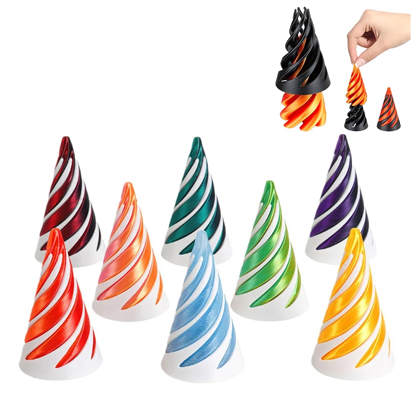 3D Printed Spiral Cone Toy Impossible Pyramid Passthrough Sculpture Pass Through Pyramid Toy Mini Vortex Thread Illusion