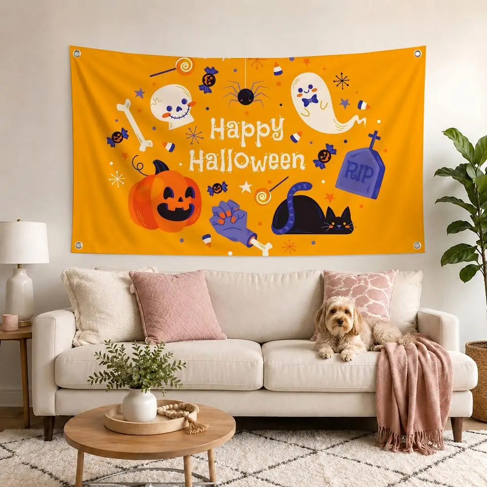 Halloween Funny Black Cat Pumpkin Flags Flag Outdoor Decor Flaga Decorative Home Objects Barber Shop Decoration Garage