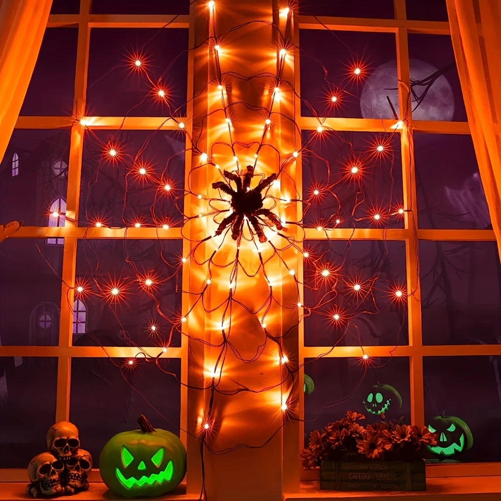 Giocattolo di Halloween Stringa di luce a LED Ragnatela Luce Fantasma Casa Festival Atmosfera Luce Decorazione per feste a casa Luce colorata
