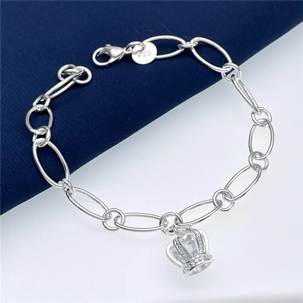 Fashion kpop 925 sterling Silver custom CROWN crystal Bracelet for Women Street Versatile Jewelry Wedding party Christmas gifts view 2