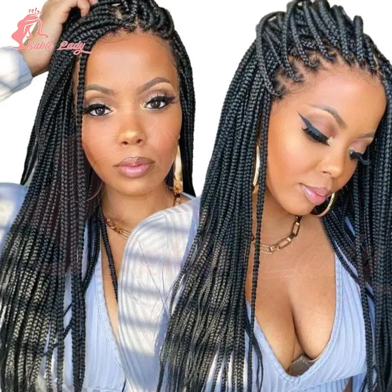 36-дюймовые синтетические полные кружевные косички без узлов, косички для чернокожих женщин, афро-богиня, плетеный парик ручной работы