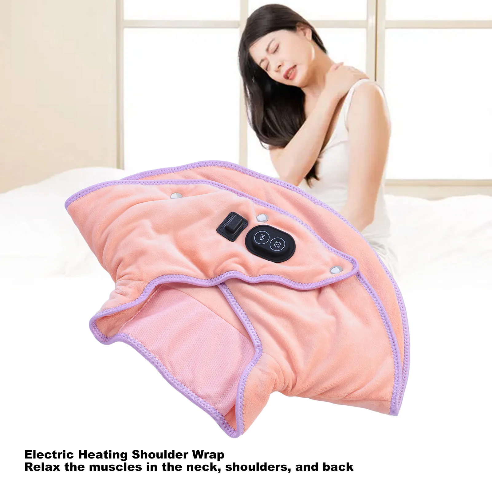 لف رقبة كهربائي ساخن ، نظام تسخين 3 مناطق ، ضبط 3 مستويات ، وسادة تدفئة كتف ، جلد ناعم لاسترخاء العضلات