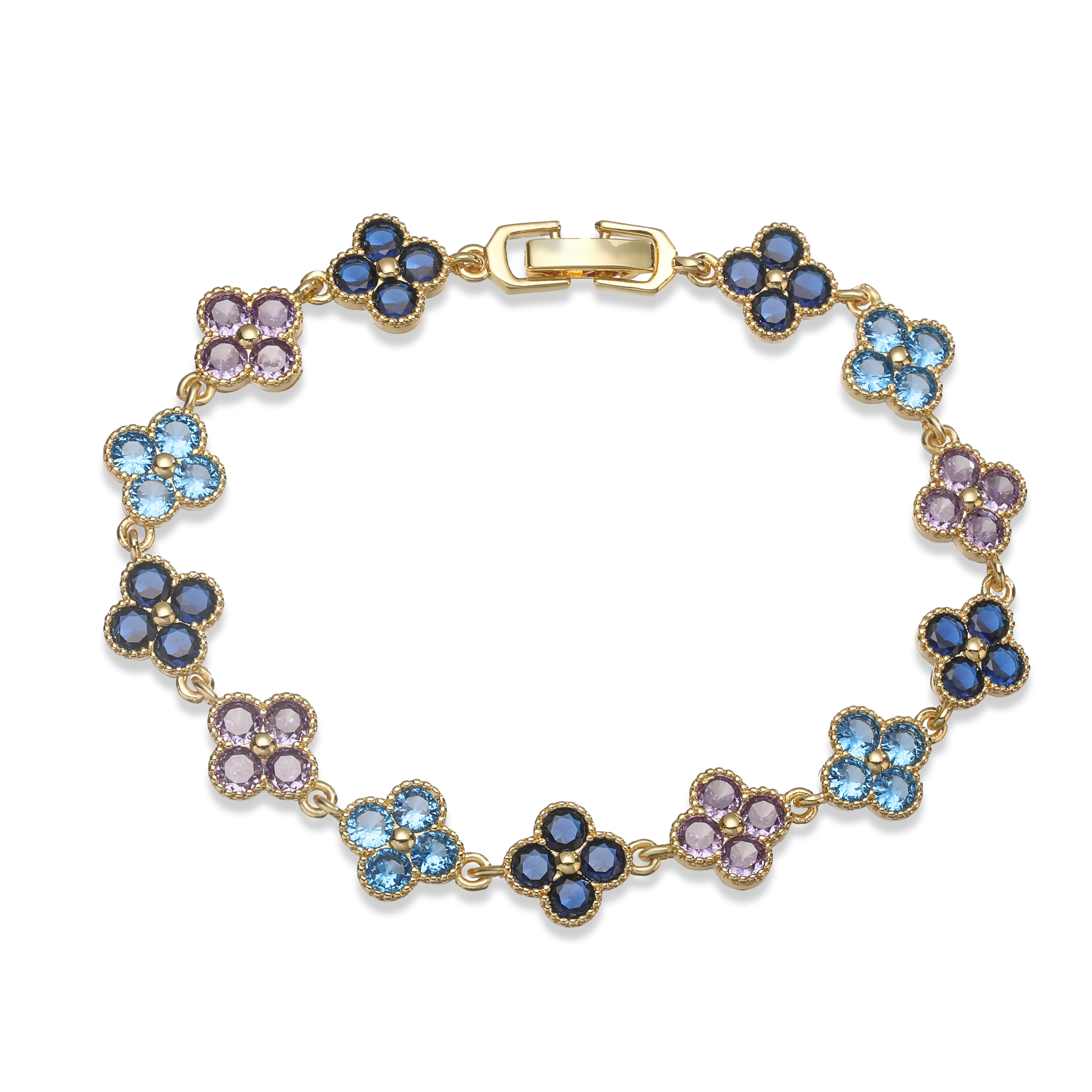 Multi-Color Zircon Flower Bracelet/Necklace Gift Set