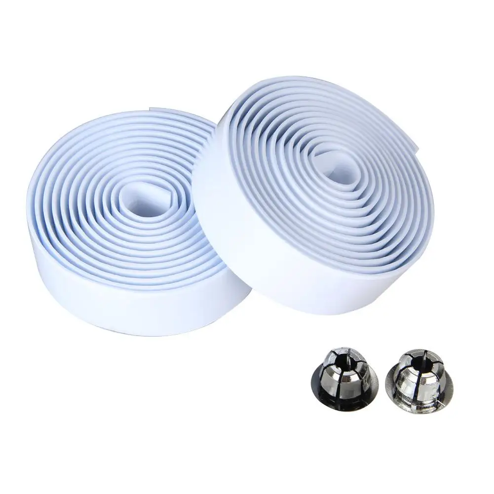 2PCSCycling Road Bike Sports Cork Handlebar Tape+ 2 Bar plug white