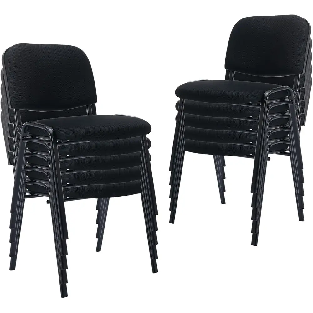 

Stackable Mesh Office Chairs Set of 10 for Conference, Breakroom, or Church Lobby (Black, Mesh-Cushion)