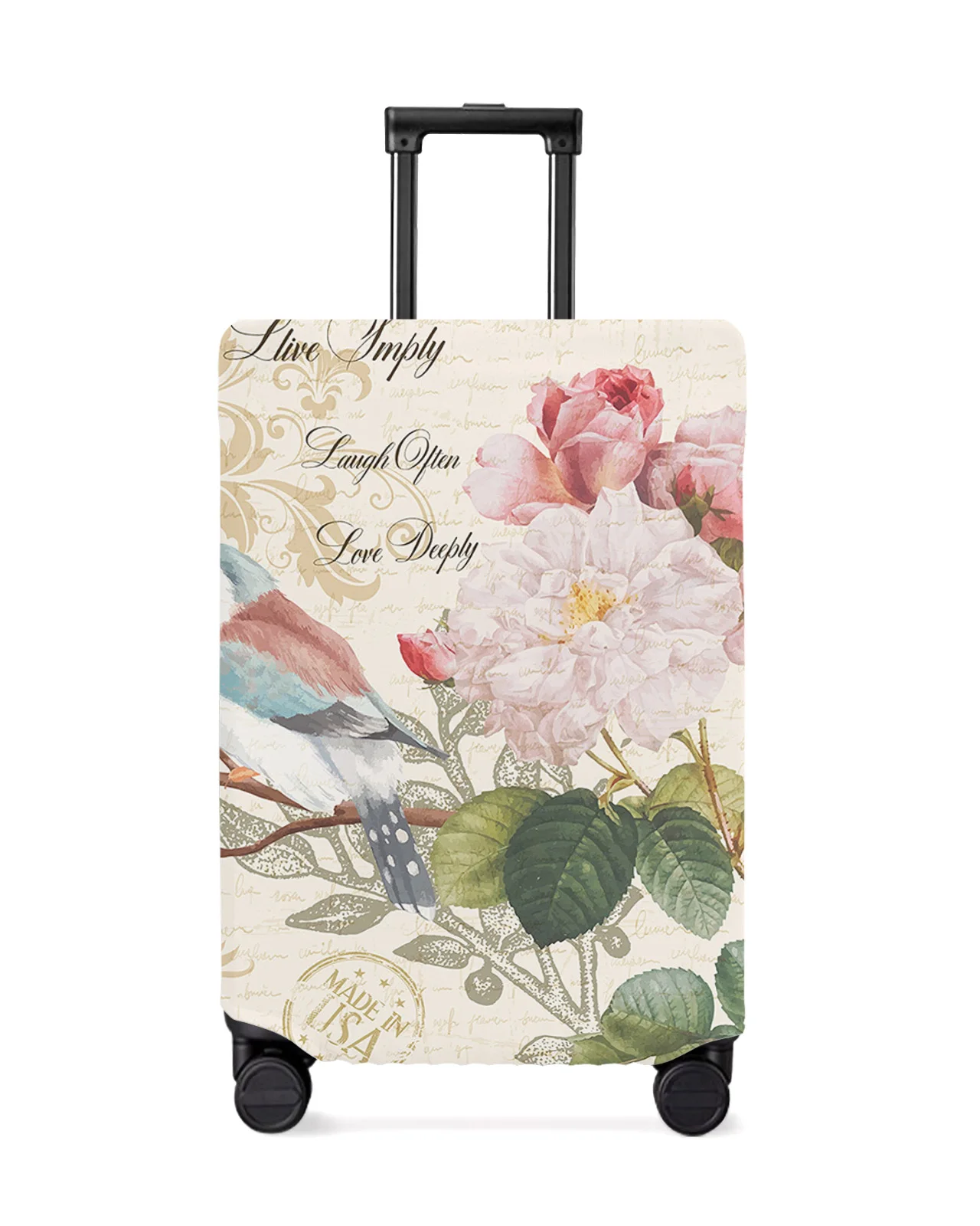 Vintage Letter Bird Rose Flower Retro Travel Luggage Cover Elastic Baggage Cover Suitcase Case Dust Cover Travel Accessories