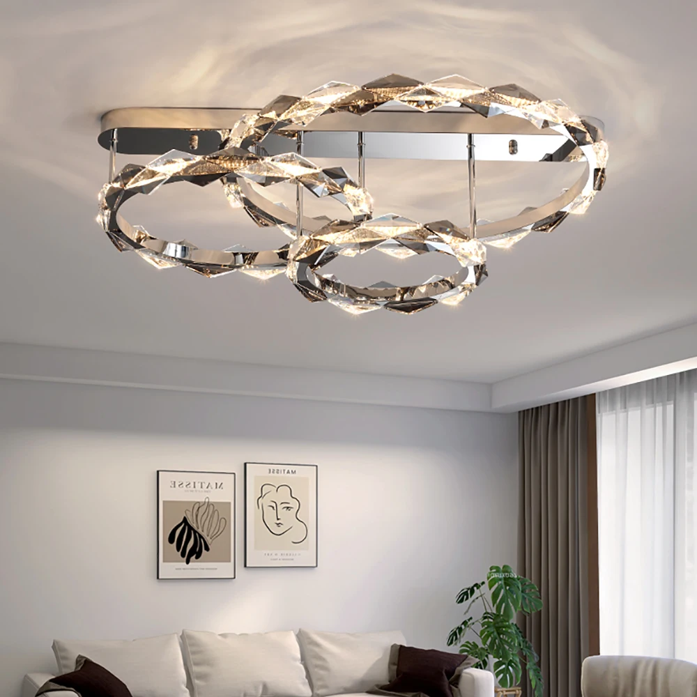 الحديثة الفاخرة كريستال ضوء السقف داخلي LED كروم الثريا ديكور بريق مصباح السقف لغرفة النوم صالون المطبخ الطعام بار