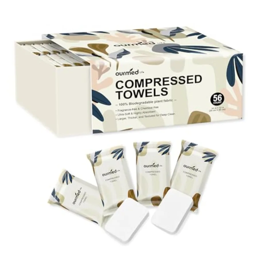 

Ourmed Life Mini Compressed Towel Tablets, Disposable Washcloths, Individually Wrapped Mini Tablets, Expands with Water, Soft a