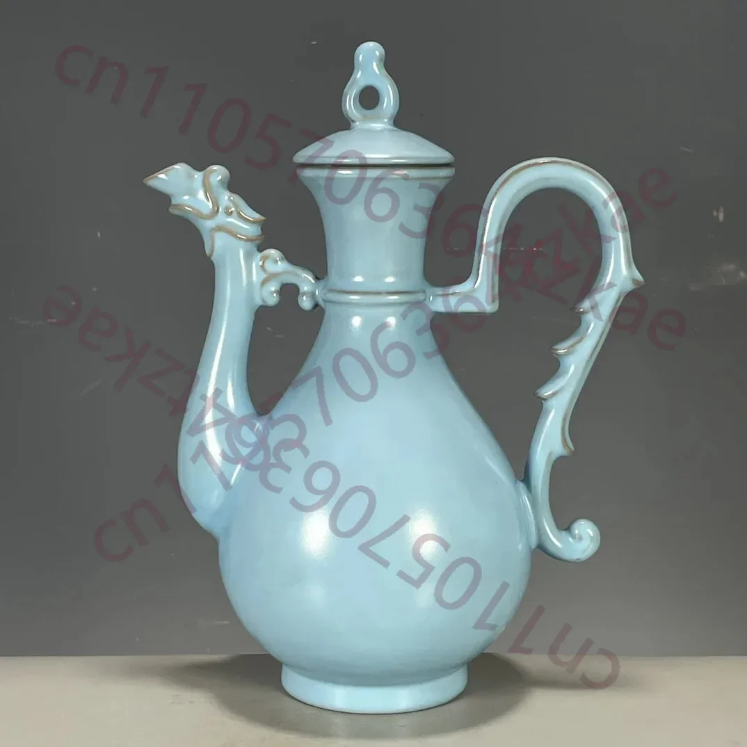 Song Ru Porcelain Celestial Blue Glaze Handle Jug Wine Pot Ornaments Antique