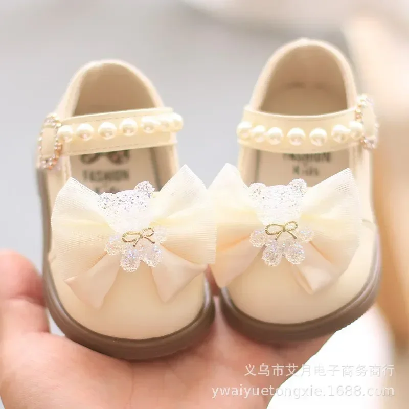 

Princess Shoes Baby Walking Shoes infant children Fashion Sequin Little Bear Pattern Bow Pearl Cute kids Thick Soft Flat Shoes