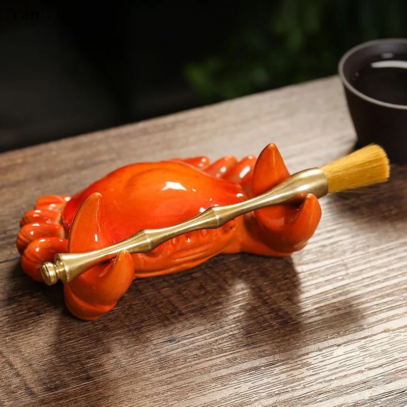 Ceramic Crab Mobile Phone Holder Tea Brush Holder Pen Holder Cover Desktop Tea Pet Fortune-Making Ornament From All Directions